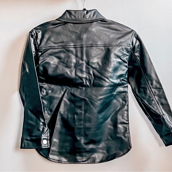 NEW H&M BLACK FAUX LEATHER SHIRT JACKET (SIZE 8) - Picture 3 of 5